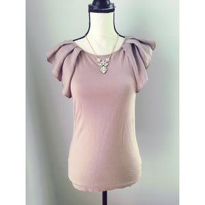 LOFT Taupe Ruffle Sleeve Top